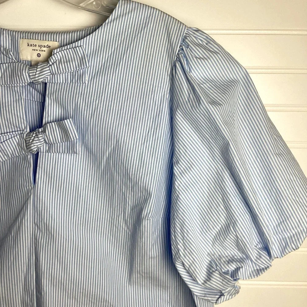 Kate Spade new york x Target Blue/White Women's Stripe Puff sleeve Blouse  Sz M - Picture 4 of 11